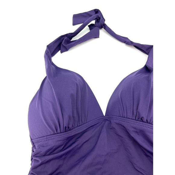 LAUREN Ralph Lauren Purple Eggplant Slimming Halter Tankini Swim Top NEW - Picture 4 of 4